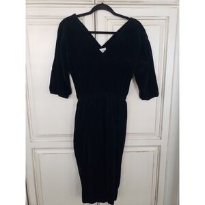 Vtg Pedestal Originals Dress Velvet  Corduroy‎ Like V Neck Black Sm